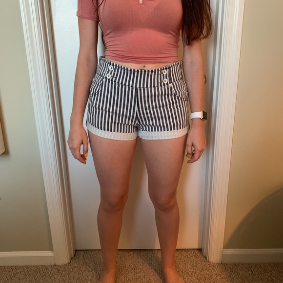 Free people blue and white high waisted shorts - Picture 1 of 2